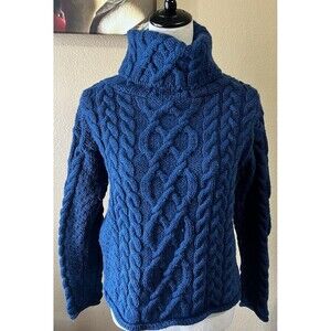 INIS CRAFTS 100% MERINO WOOL CABLE KNIT TURTLENECK SWEATER SZ M MADE IN IRELAND